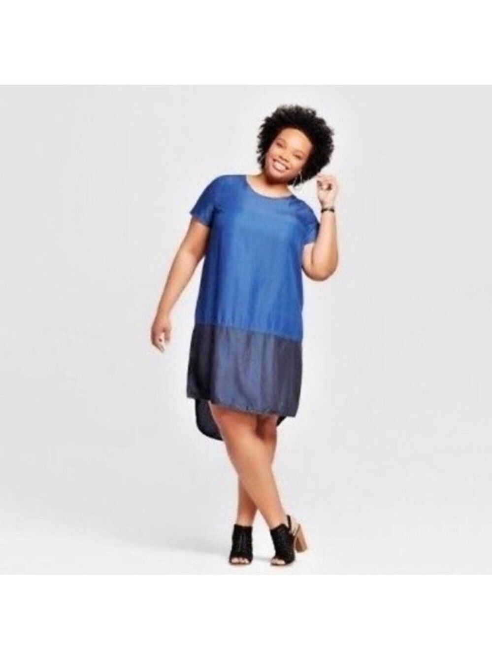 Ava & Viv Color Block High Low Hem Short Sleeve Dress  SZ 1X Blue Black